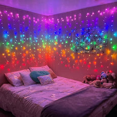 Honche 300Led Cuttable Curtain String Lights 10x10ft with Remote Window Lights for Bedroom Wedding Party Festive Season Propose Marriage WindowChristmas Decoration(Rainbow 7 Colors)