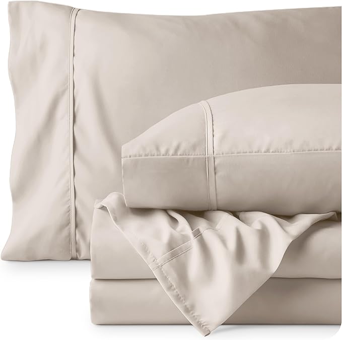 Bare Home Queen Sheet Set - Luxury 1800 Ultra-Soft Microfiber Bed Sheets - Double Brushed - Deep Pockets - Easy Fit - 4 Piece Set - Bedding Sheets & Pillowcases (Queen, Wheat)