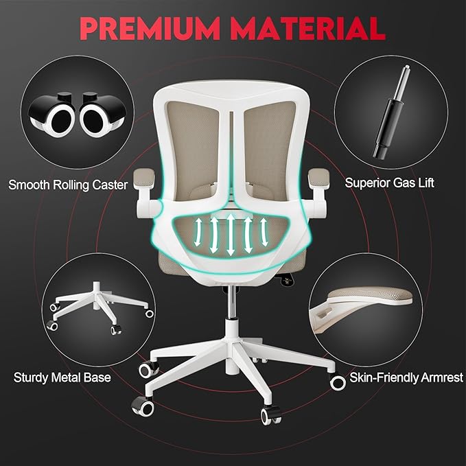Ergonomic Office Chair - 400LB Comfy Desk Chairs with Lumbar Back Support, Mesh Computer Chairs with Wheels and Arms for Home Office, Study (669khaki-Without Headrest)