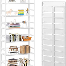 4NM No Assembly 6 Tiers Folding Bookshelf Storage Shelves Vintage Bookcase Standing Racks Study Organizer Home Office (All White)