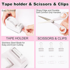 Desk Organizers and Accessories Set with 360-Degree Rotating Pen Holder, Tape Dispenser, Stapler, Staple Remover, 1000 Staples, Tape, Clips Set, Ruler, Scissor, Pen