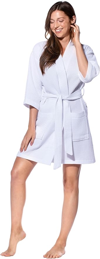 Turquaz Lightweight Short Robes For Women Waffle Kimono Bathrobe - Soft, Fast-Drying, Long-Lasting Cotton Blend