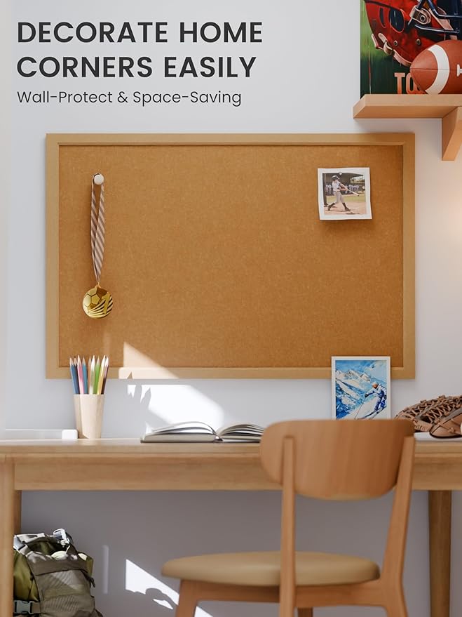 Cork Board Alternative, Felt Bulletin Board 36" x 24" Mustard Yellow Frame with 24 Adhesive Tabs, Pin Board for Home Office, Classroom, Entryway, Kitchen Wall Decor—Sunset Yellow