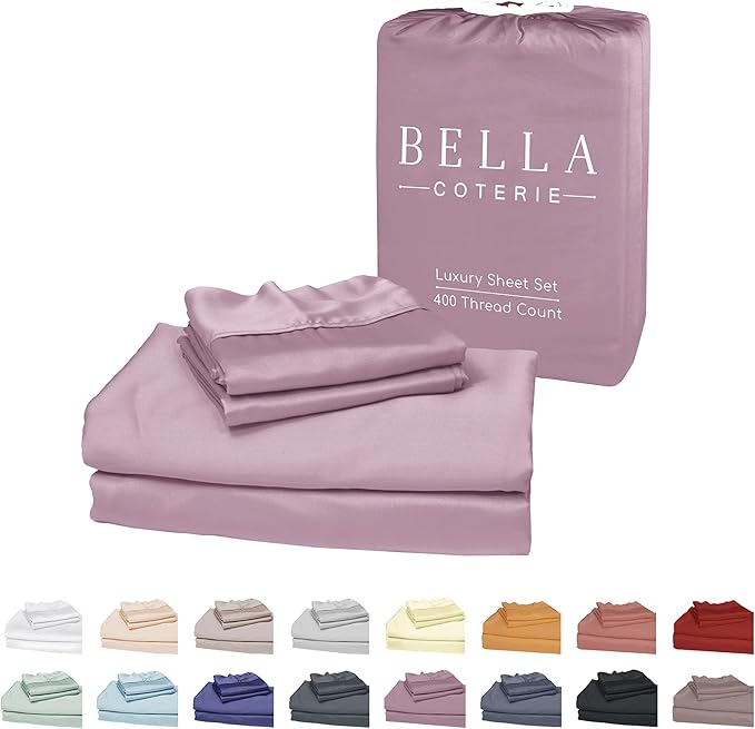 Bella Coterie Luxury Bamboo Viscose King Size Sheet Set | 100% Organically Grown | Ultra Soft | Cooling for Hot Sleepers | 18" Deep Pocket [Lilac] BC