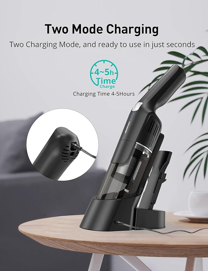 Aspiron Cordless Handheld Vacuum, 24KPA Powerful Car Vacuum, 2-Speed, 2 Charging Methods, Wireless Charger, Ergonomic Handle, Portable Rechargeable Vacuum Cleaner for Car, Home, Black Green