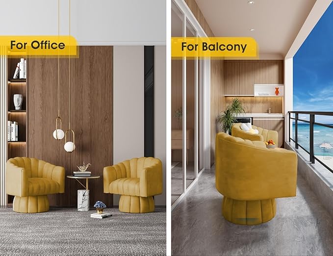 Modern 360 Degree Leather Swivel Cuddle Barrel Accent Sofa Chairs, Round Armchairs with Wide Upholstered, Leather Reading Chair for Living Room, Bedroom, Office, Waiting Rooms, (Mustard)