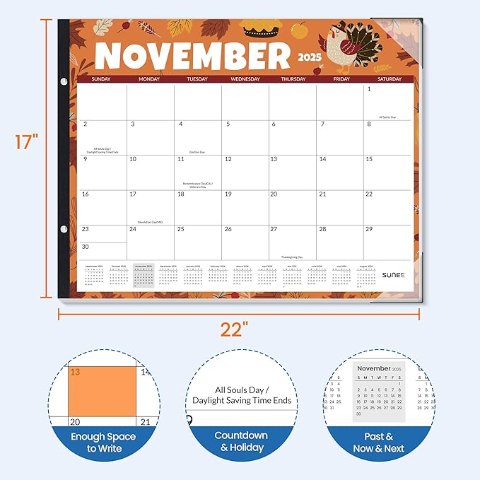 SUNEE Desk Calendar 2026 Large 22x17 from October 2025 to March 2027, Extra Large Desktop Monthly Calendar Pad 18 Months For Teacher or Family, Desk Top, Seasonal