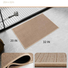PADOOR Non-Slip Bath Mat With Rubber-Backing, Braided Absorbent Machine Washable Thin Rug, Quick Dry, Fits Under Door, for Bathroom Floor, 20''x32'' Beige