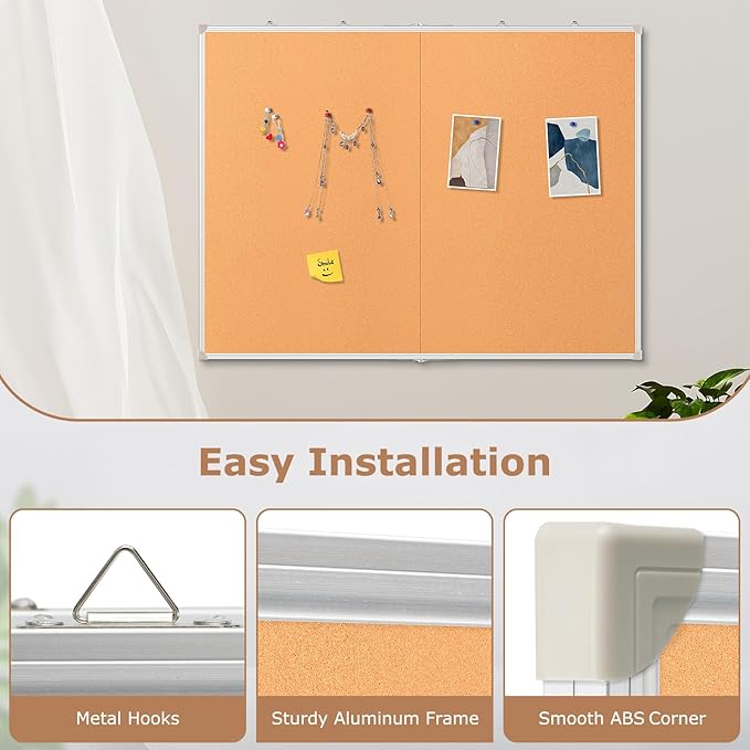 DOLLAR BOSS Foldable Cork Board, 60 x 40 Inch Corkboard, Extra Large Bulletin Board, Portable Double sided Aluminum Frame Wall Mounted Pin Board for Office School Supplies Dorm Decor with 20 Push Pins