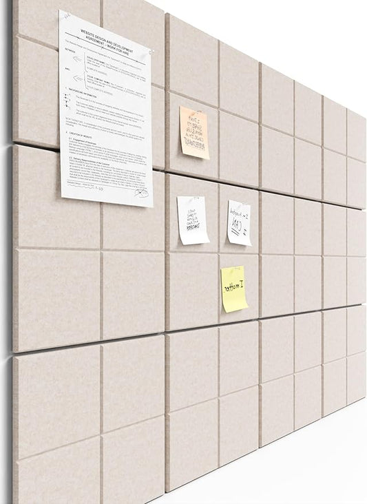 Bumusty Large Cork Board Alternative-47 x35 Felt Bulletin Board Tiles, with 30 Pushpins, 70 Adhesive Tabs, 12-Pack Slat Wall Paneling, Cork Boards for Office Push Pin Board Felt Board-Oatmeal