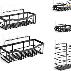 Fab Glass and Mirror 5-Pack Shower Caddy, Black - Shower Organizer & Shelves for Efficient Storage, Bathroom Caddy for Wall Organizer, Durable Wall Caddy