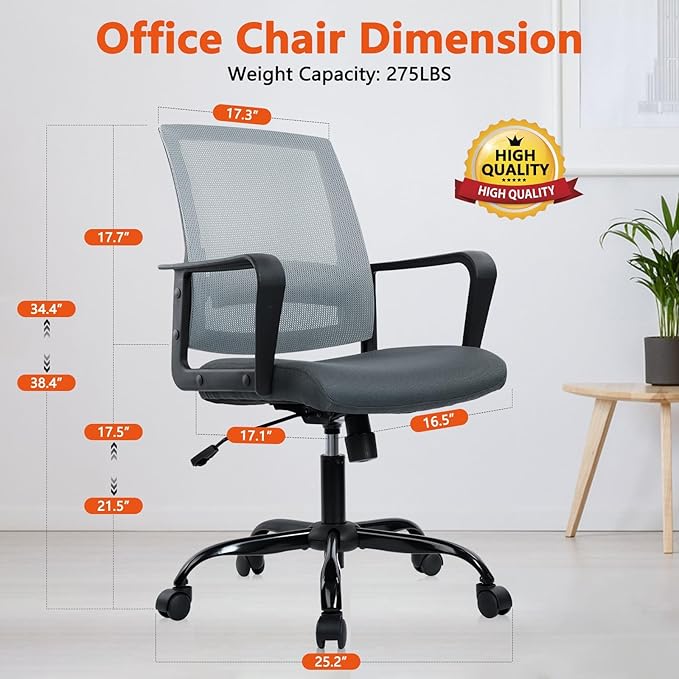 CLATINA Ergonomic Office Desk Chair - Mesh Office Chair with Adjustable Lumbar Support, Rolling Comfortable Computer Task Chairs with Arms for Home Conference-Gray, 6 Pack