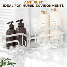 REINHARDT Adjustable Shower Caddy Hanging Split Shower Caddy for Handheld Showerheads, Rustproof Shower Organizer with Hooks for Razor Over the Head Caddy with Soap Holder Bathroom Accessories, Silver