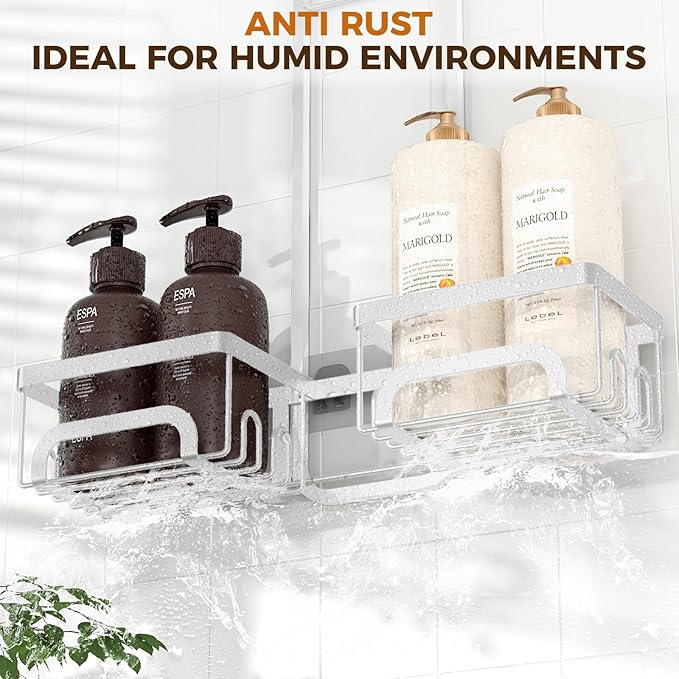 REINHARDT Adjustable Shower Caddy Hanging Split Shower Caddy for Handheld Showerheads, Rustproof Shower Organizer with Hooks for Razor Over the Head Caddy with Soap Holder Bathroom Accessories, Silver