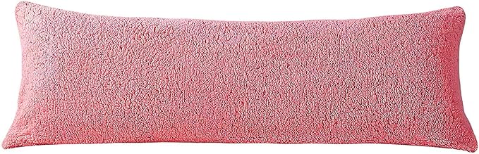 Reafort Ultra Soft Sherpa Body Pillow Cover/Case with Zipper Closure 21"x54" (21"x54" Body Pillow Cover, Pink)