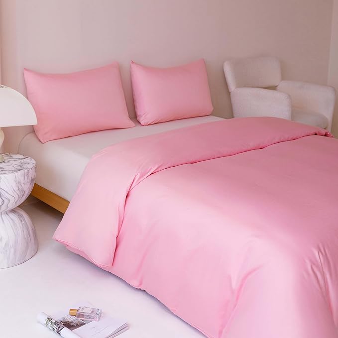 HeimenAogo Egyptian Cotton Duvet Cover Twin/Twin XL Sateen Weave, Silky Soft and Breathable Bedding Set with Zipper Closure, Long Staple Cotton Bed Linen Baby Pink 2Pcs (68"×90")