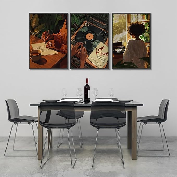 XLYFVLGF 3Pcs Black Women Canvas Wall Art African American Pictures Wall Decor Black Girl Painting Fashion Abstract Prints for Bedroom Bathroom Living Room Home Decoration 16x24in