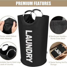 DOKEHOM 90L Large Laundry Basket, Collapsible Laundry Bag, Freestanding Tall Clothes Hamper, Foldable Washing Bin (Black)