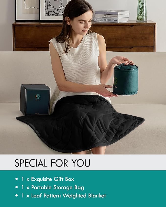 Kaisa Weighted Blanket for Adults (5 lbs, 23" x 29"), Soft Weighted Lap Blanket Machine Washable, Small Heavy Blankets with Glass Beads for Travel & Sleep,Black