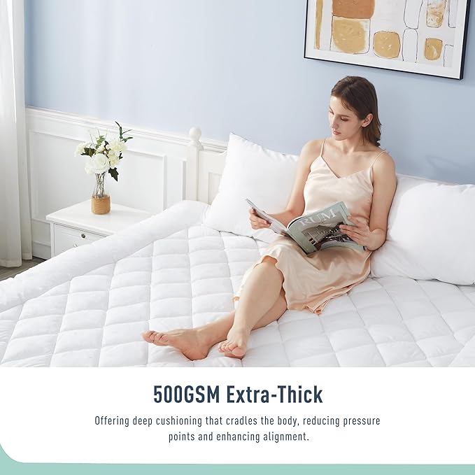 Twin XL Mattress Pad Extra Thick Cotton Mattress Topper for College Dorm Quilted Fitted Mattress Cover 18-22" Deep Pocket Down Alternative Pillow Top Fluffy & Breathable(39x80, White,Thick)