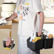 rejomiik Portable Shower Caddy Basket with Bamboo Handle, Plastic Cleaning Caddy Bathroom Organizer Tote for College Dorm Essentials, Bath Toy Storage, Dark Gray