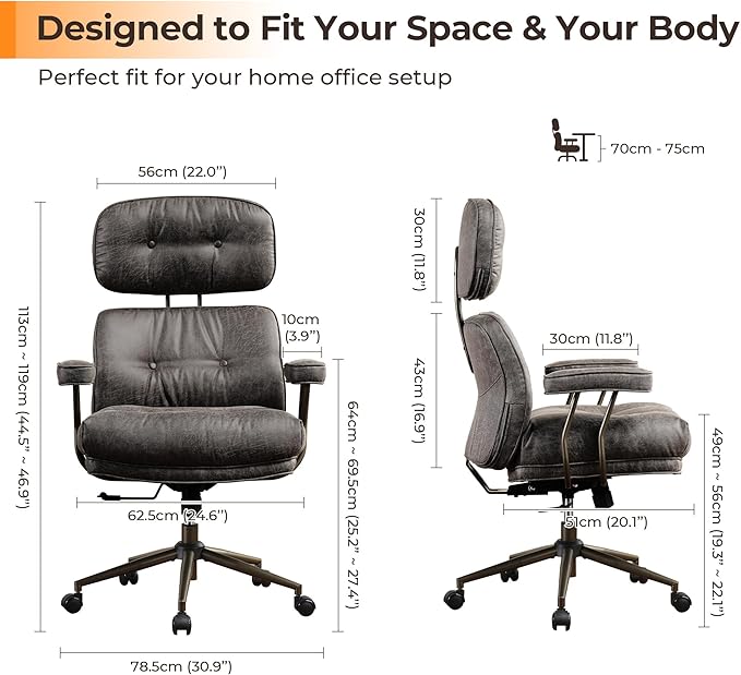 Ergonomic Office Chair Comfy with Lumbar Support, High Back Suede Leather Rolling Executive Desk Chair for Home Office & Gaming,360° Swivel, 300lbs (Grey)