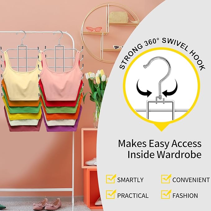 1 Pack Closet-Organizers-and-Storage,6 Tier Tank-Top-Hangers-Space-Saving,Closet-Organizer,Non-Slip Hanging Sport Bras Holder,Dorm-Room-Essentials-for-College-Students-Girls Camisoles Swimsuits Dress