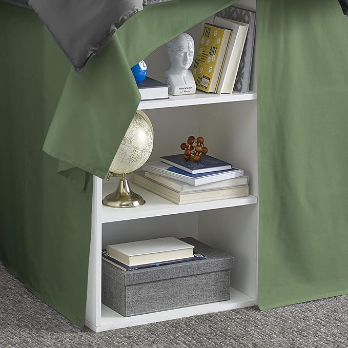 600TC -Dorm Bed Skirt - Split Corner Tailored Dorm Sized Bed Skirt - Dorm Room Essentials - Dorm Bed Skirt 100% Egyptian Cotton - Dorm Décor Bed Skirt Twin XL - 60" Drop (Moss, Solid)