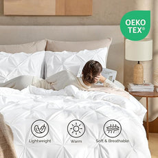 Andency White Queen Comforter Set(90x90Inch), 3 Pieces Cute Pinch Pleat Bedding Comforters & Sets for Queen Bed, Soft Lightweight Fluffy Down Alternative All Season Bed Set