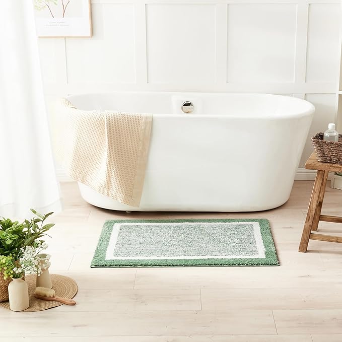 CozeCube Bath mats for Bathroom Non Slip, Fluffy Absorbent Microfiber Bath mat Washable, Aesthetic Bathroom Rugs, Cute Sage Green Bath mat, Sage Green, 32" x 20"
