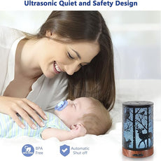 EQUSUPRO Essential Oil Diffuser 150ml Metal Aromatherapy Oil Diffuser Ultrasonic Cool Mist Diffuser with Auto Shut-Off Protection,7 Colors Changed LED for Home Office SPA Yoga (Deer)