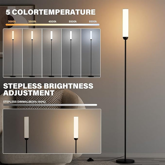 Ambimall LED Floor Lamp with Remote Control, 65" Standing lamp with Stepless Adjustable 3000K-6500K Colors & 30-100% Brightness, Foot Switch(Black)