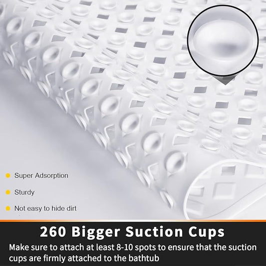 Yimobra Bathtub Mat Non Slip, Super Strong Suction Cups, 27.5"x15.5" Long Shower Mat with Drain Holes, Machine Washable Fast Draining Bath Mats, Bathroom Essentials,White