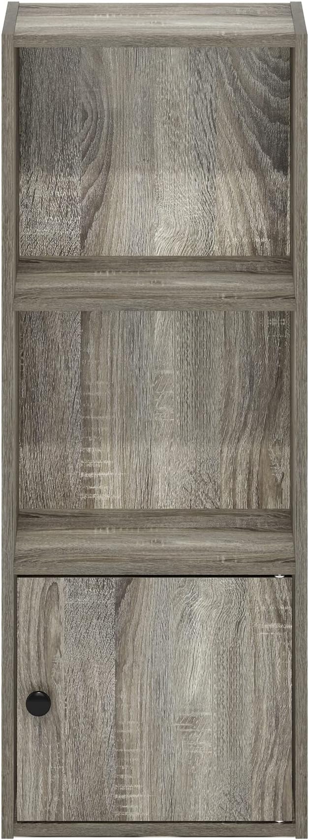 Furinno LUDER Book Shelf, 3-Tier Modern Bookshelf, Bookcase with 1 Door Storage Cabinet, 9.3 x 12 x 31.5, for Living Room, Bedroom, Home Office, French Oak