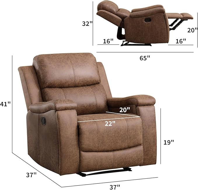 CANMOV Leather Recliner Chair Set of 2, Classic and Traditional Manual Recliner Chair with Overstuffed Arms and Back, Manual Single Sofa with Concealed Cup Holders,Nut Brown