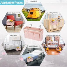 Loghot Bedside Caddy/Bedside Storage Bag Hanging Organizer for Bunk and Hospital Beds,Dorm Rooms Bed Rails,Can be Placed Glasses,Books,Mobile Phones,Keys (Light Pink)