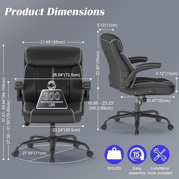 AnyGod Executive Chair with Flip-up Armrests, Lumbar Support, Adjustable Height, Mid-Back with Rocking Function for Executives