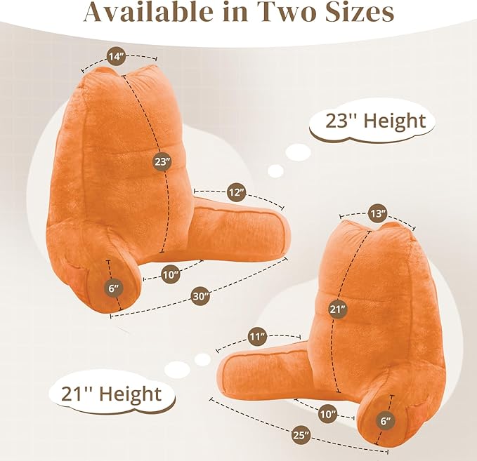 Sasttie Reading Pillow, Pillows for Reading or Relaxing – Ergonomic Support for Head, Neck, Back, and Lumbar, 21-Inch, Orange