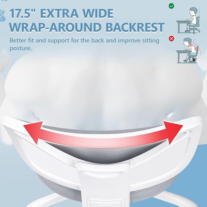 Primy Kids Desk Chair, Pink Study Chair for Boys Girls with Height Adjustable, Swivel Mesh Task Student Chairs for 4-12, Growing Teen Office Chair for Home/School/Office(Gray)