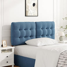 Tufted Upholstered Full Headboard, Adjustable Height Full Size Headboard Only from 39”to 44” with Durable Solid Wood Legs, Modern Button Diamond Fabric Head Board with Width Adapters, Blue