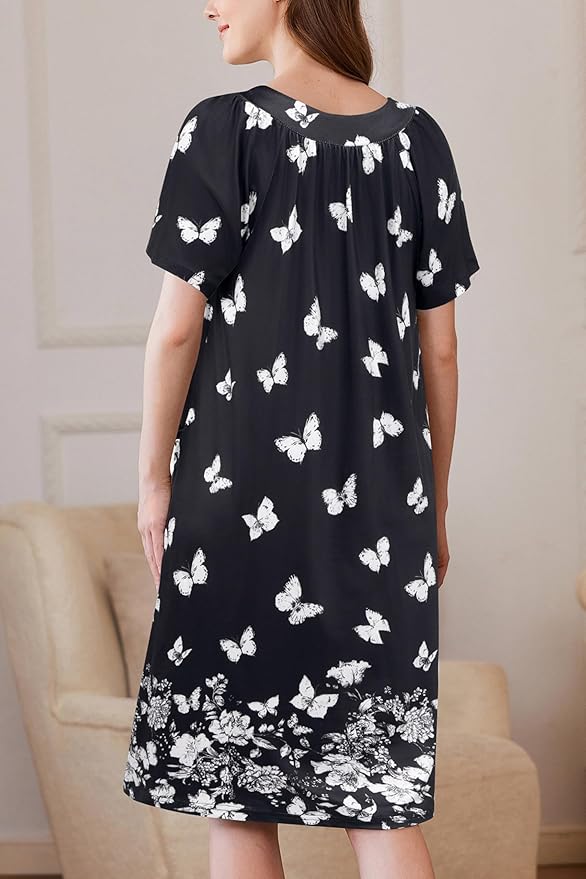 Ekouaer Women Robe Zipper Front Mumu Duster Robes Zip Up Housecoat Soft Sleepwear with Pockets