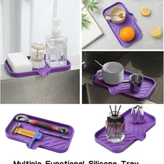 Silicone Bathroom Soap Dishes with Drain Spout-Bathroom and Kitchen Sink Organizer,Sponge Holder,Dish Soap Tray,Perfect for Dispenser,Scrubber,Bottle,Cup on Sink or Counter-Purple 9.6