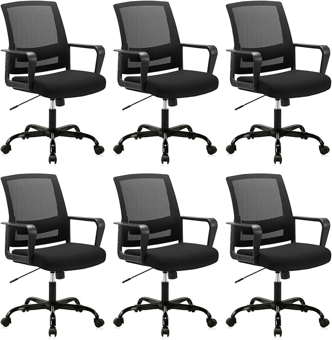 CLATINA Ergonomic Rolling Mesh Desk Chair with Executive Lumbar Support and Adjustable Swivel Design for Home Office Computer Black 6 Pack