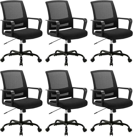CLATINA Ergonomic Rolling Mesh Desk Chair with Executive Lumbar Support and Adjustable Swivel Design for Home Office Computer Black 6 Pack