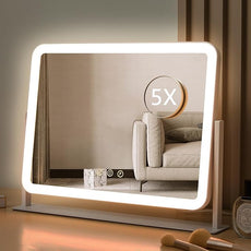 HIEEY Vanity Mirror with Lights, Lighted Makeup Mirror, Three Color Lighting Modes, and 5X Magnification Mirror, Smart Touch Control, 360°Rotation (17.4