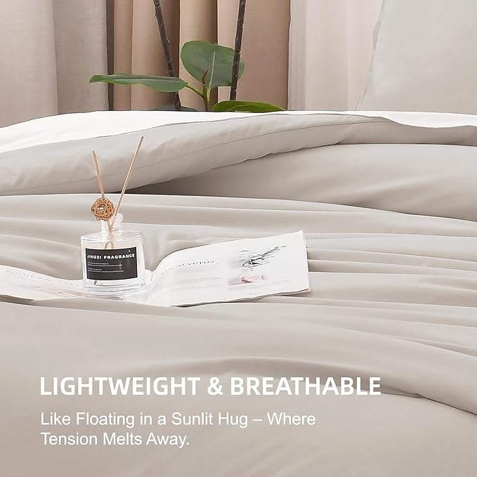 Litanika Comforter Set, Lightweight Solid Bedding Comforter Set, Fluffy Down Alternative Bed Set, Deep Linen, Oversized King