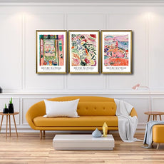 Wieco Art Large Framed Canvas Wall Art 3 Piece Henri Mattise Art Abstract Colorful Matisse Posters Canvas Prints for Wall and Home Office Decorations Bronze Gold Frame