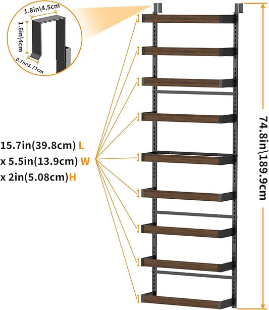 Moforoco Wood 9-Tier Over The Door Pantry Organizer, Wooden Pantry Organization and Storage, Black Hanging Basket Wall Spice Rack Seasoning Shelves, Home & Kitchen