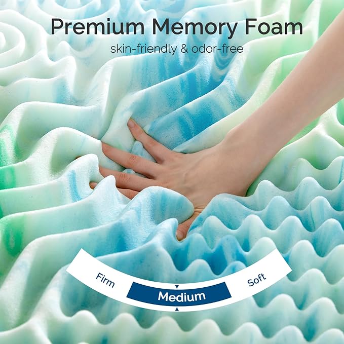 2 Inch 7-Zone King Memory Foam Mattress Topper Egg Crate Cooling Gel Infused Mattress Pad Bed Topper for Pressure Relief and Back Pain Soft & Breathable, CertiPUR-US Certified