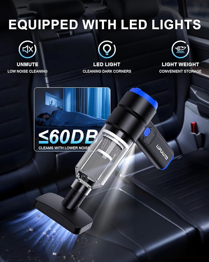 Car Vacuum Portable Cordless, 20000Pa High Power 4 in 1 Hand Held Vacuum, Brushless Motor Handheld Vacuum Cordless with 5200mAh Battery for Car, Home, Office, Pet